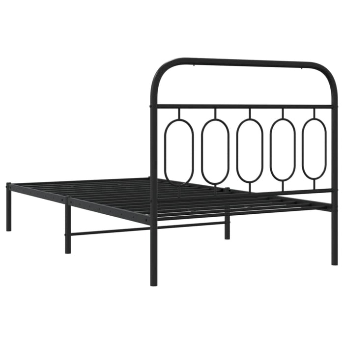 King Single Size Metal Bed Frame With Headboard Black