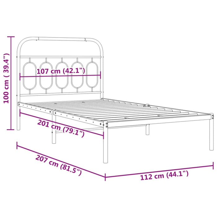 King Single Size Metal Bed Frame With Headboard Black