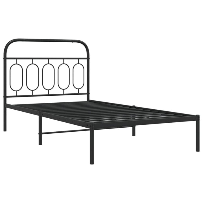 King Single Size Metal Bed Frame With Headboard Black