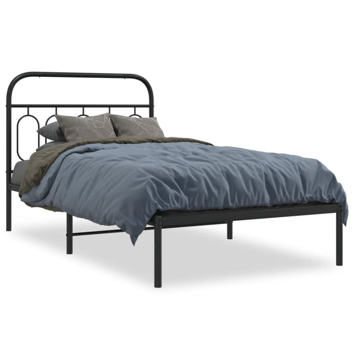 King Single Size Metal Bed Frame With Headboard Black