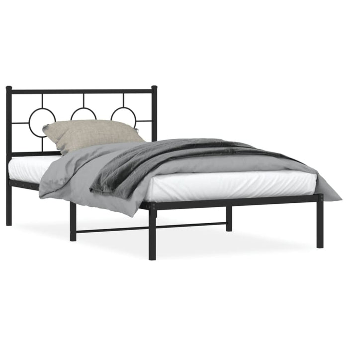 King Single Size Metal Bed Frame with Headboard Black