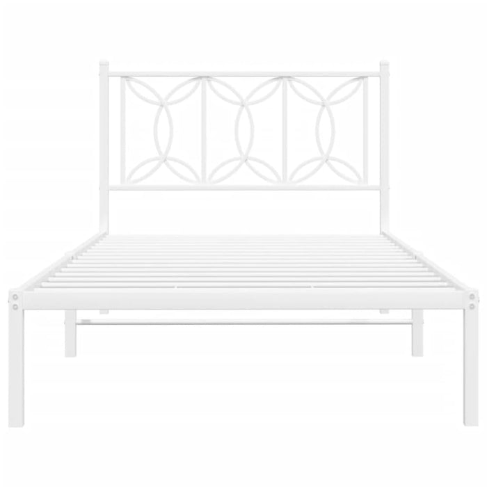 King Single Size Metal Bed Frame With Headboard White