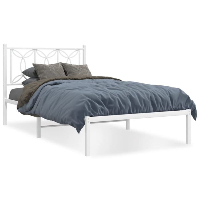 King Single Size Metal Bed Frame With Headboard White