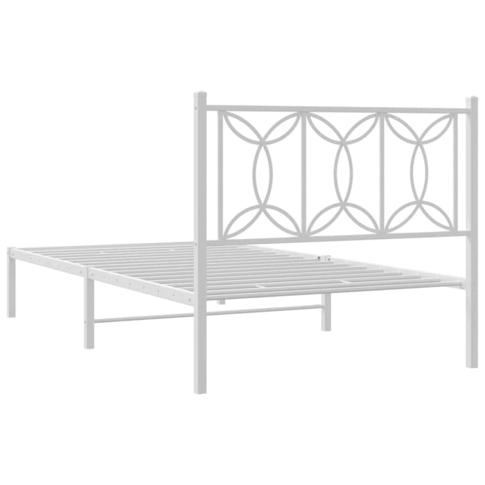 King Single Size Metal Bed Frame With Headboard White