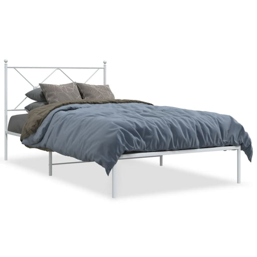 King Single Size Metal Bed Frame With Headboard White