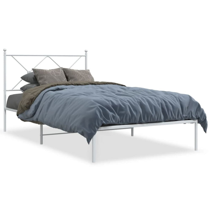 King Single Size Metal Bed Frame With Headboard White