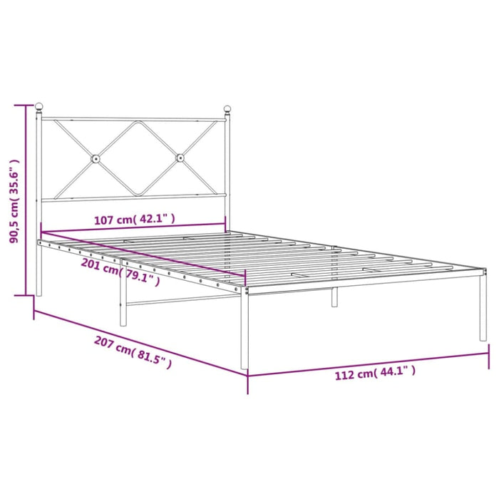 King Single Size Metal Bed Frame With Headboard White