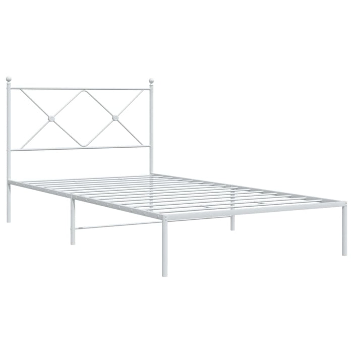 King Single Size Metal Bed Frame With Headboard White