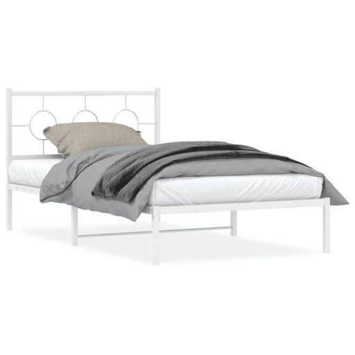 King Single Size Metal Bed Frame with Headboard White