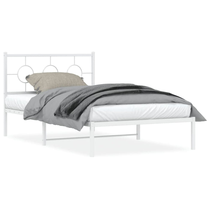 King Single Size Metal Bed Frame with Headboard White