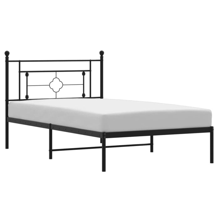 King Single Size Metal Bed Frame with Headboard Black