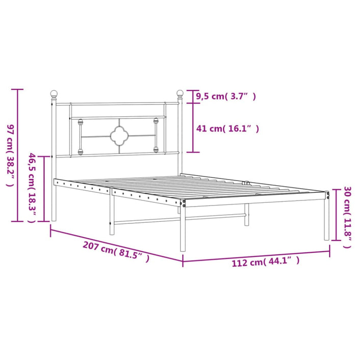 King Single Size Metal Bed Frame with Headboard Black
