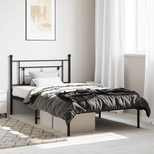 King Single Size Metal Bed Frame with Headboard Black