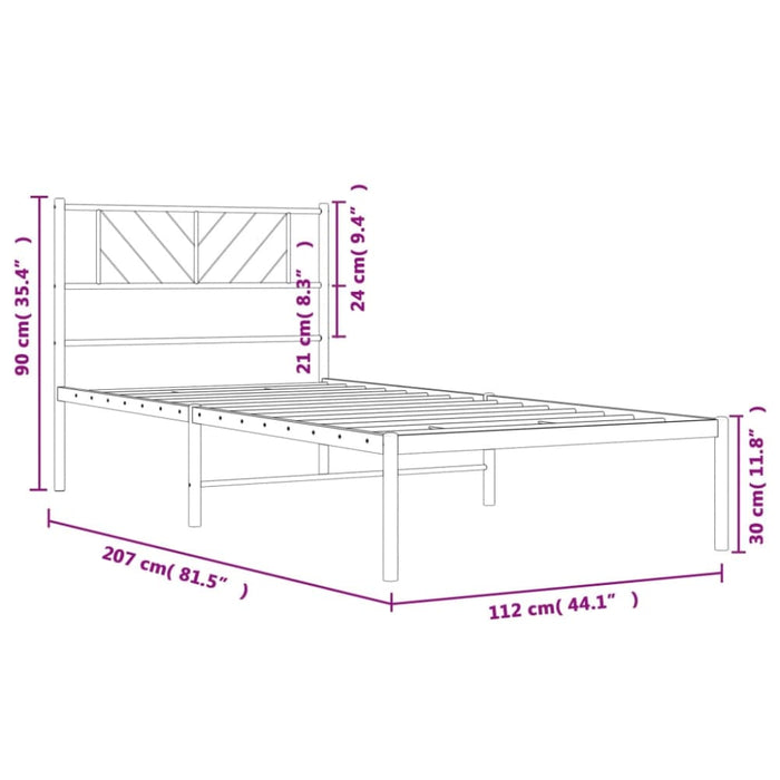 King Single Size Metal Bed Frame with Headboard Black