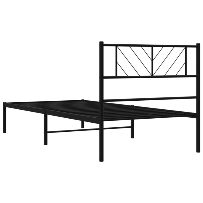 King Single Size Metal Bed Frame with Headboard Black