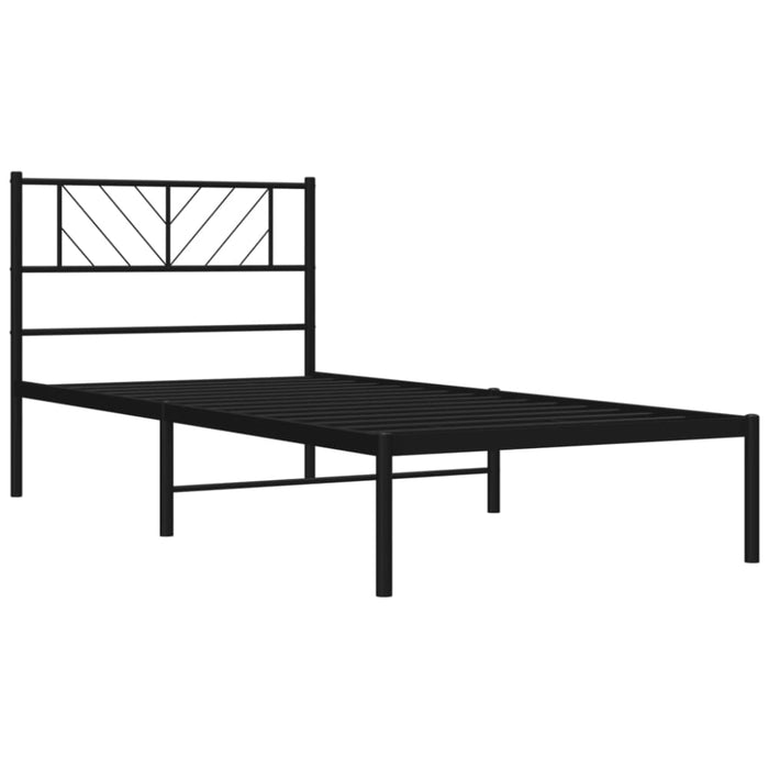 King Single Size Metal Bed Frame with Headboard Black
