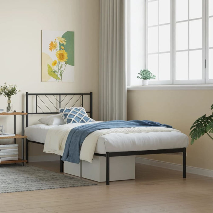 King Single Size Metal Bed Frame with Headboard Black