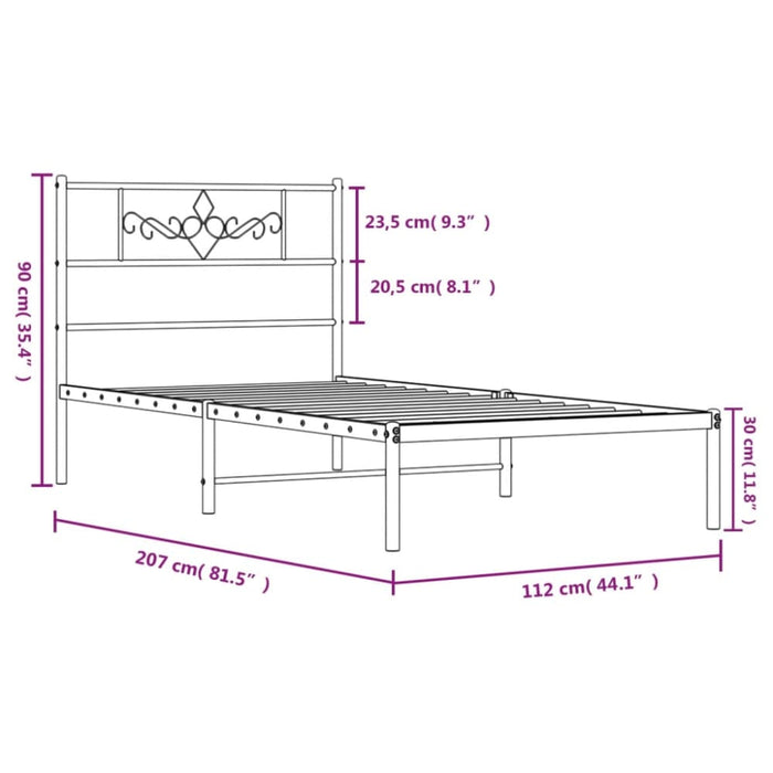 King Single Size Metal Bed Frame with Headboard Black