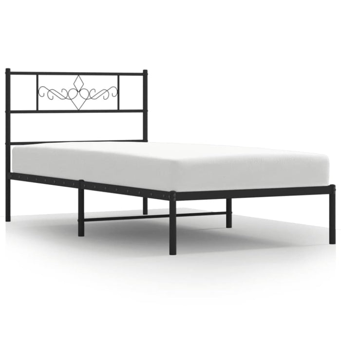 King Single Size Metal Bed Frame with Headboard Black