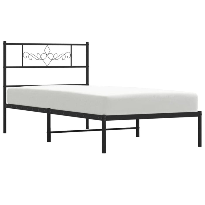King Single Size Metal Bed Frame with Headboard Black