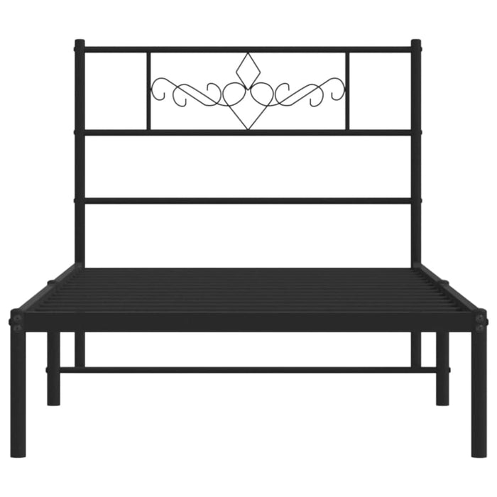 King Single Size Metal Bed Frame with Headboard Black