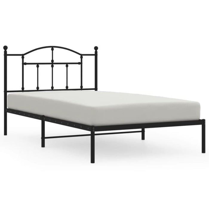 King Single Size Metal Bed Frame with Headboard Black