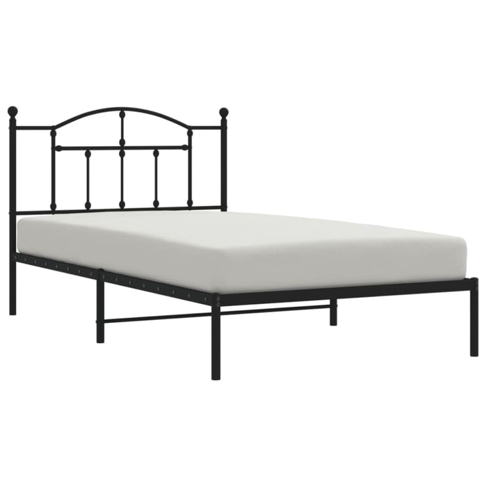 King Single Size Metal Bed Frame with Headboard Black