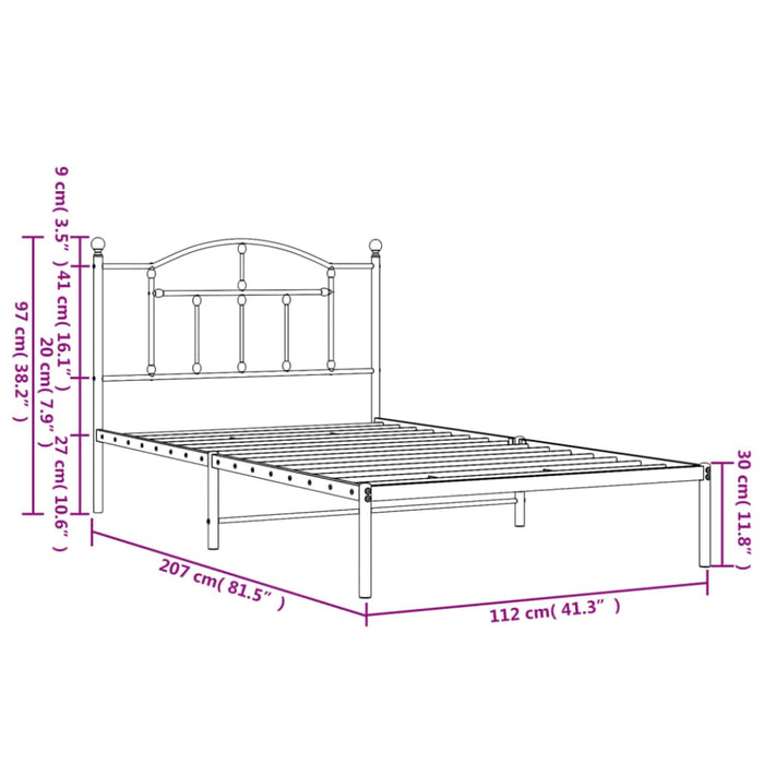 King Single Size Metal Bed Frame with Headboard Black