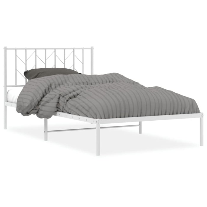 King Single Size Metal Bed Frame with Headboard White