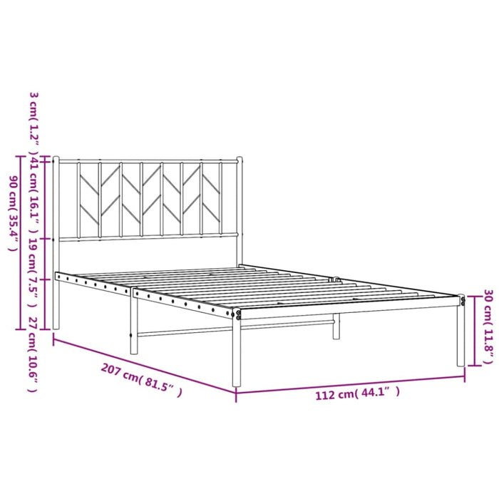 King Single Size Metal Bed Frame with Headboard White