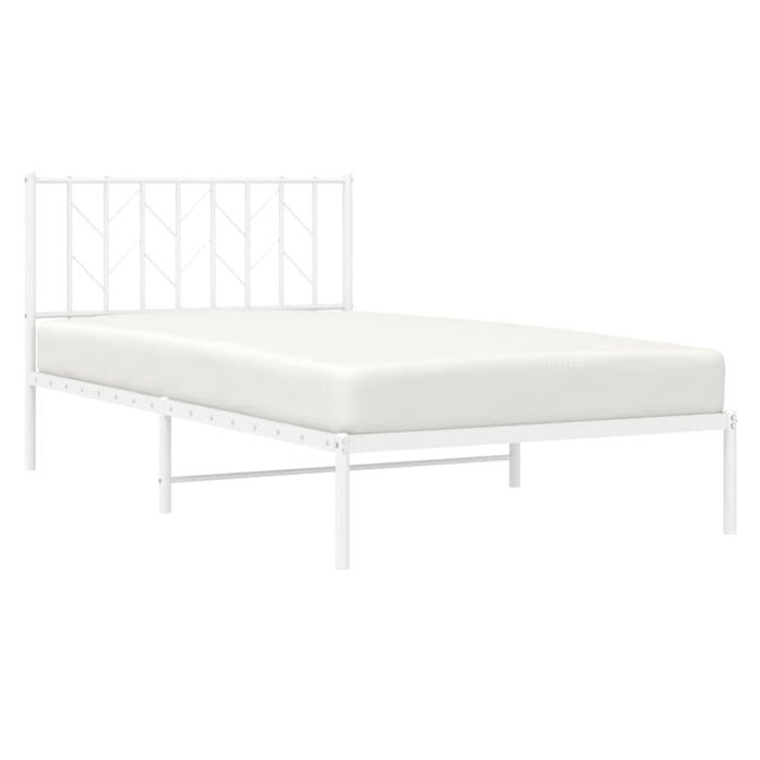King Single Size Metal Bed Frame with Headboard White