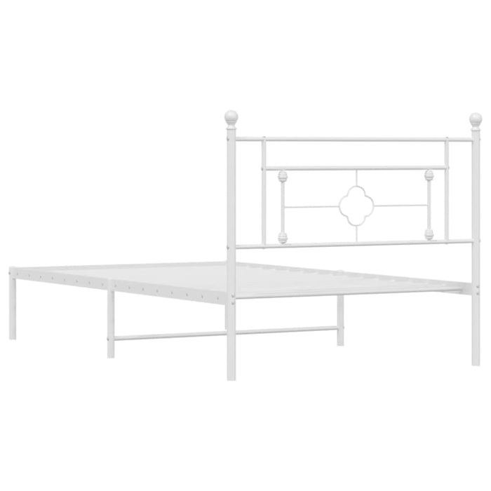 King Single Size Metal Bed Frame with Headboard White