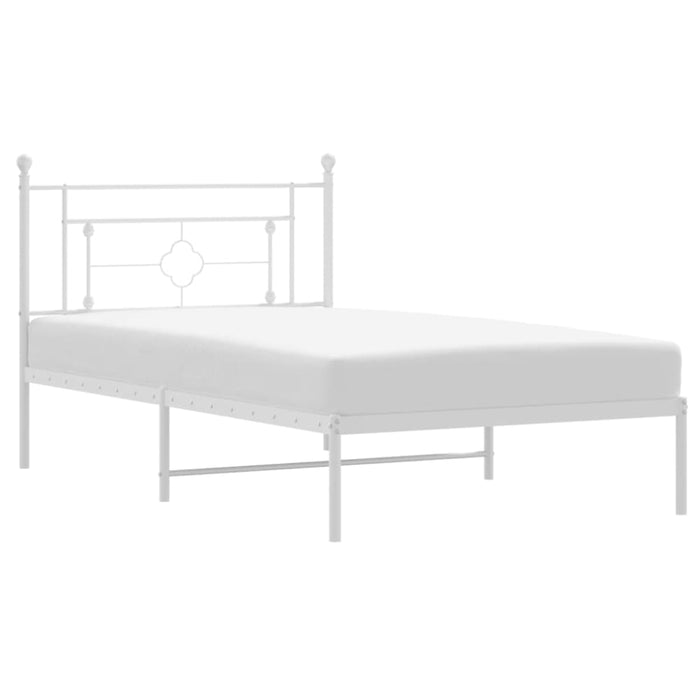 King Single Size Metal Bed Frame with Headboard White
