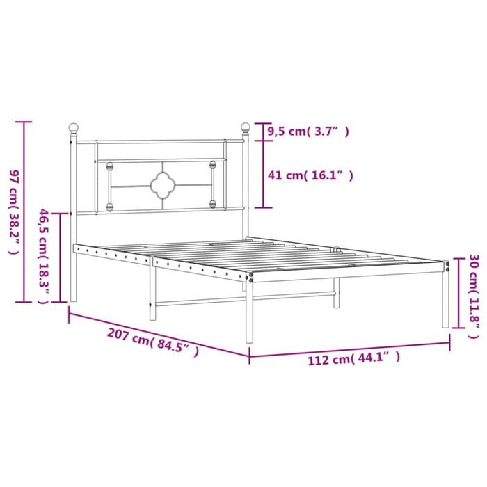 King Single Size Metal Bed Frame with Headboard White