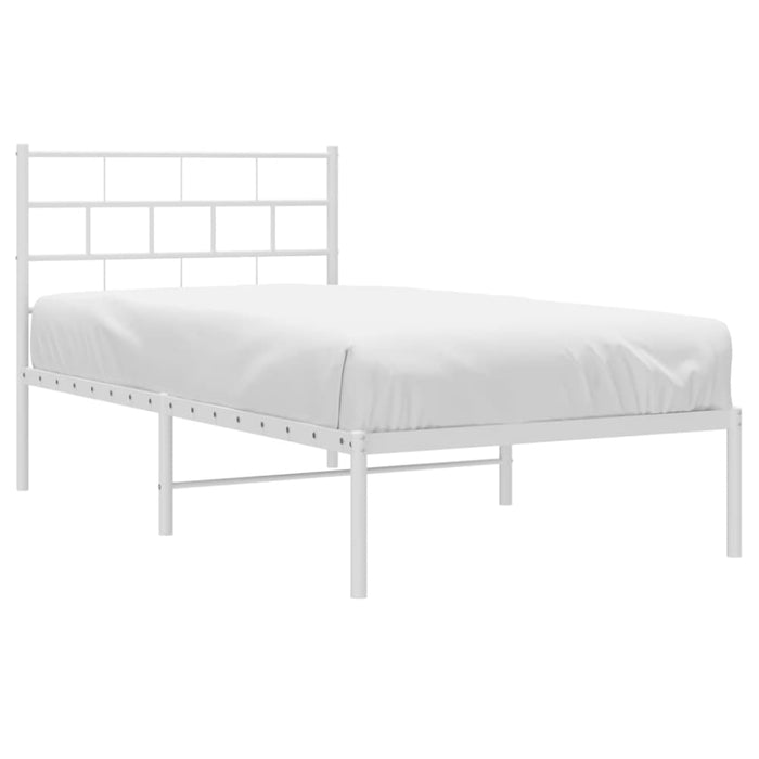 King Single Size Metal Bed Frame with Headboard White