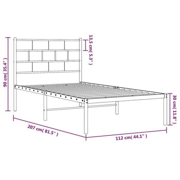 King Single Size Metal Bed Frame with Headboard White
