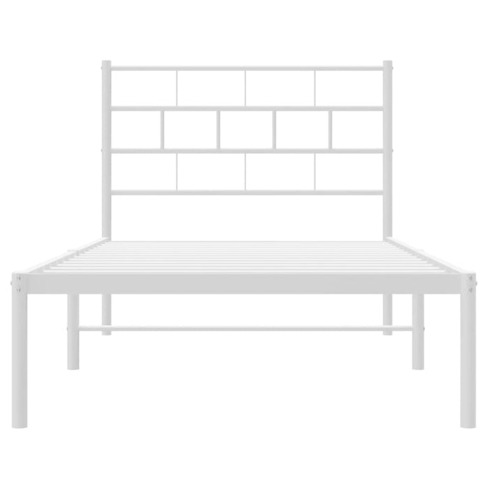 King Single Size Metal Bed Frame with Headboard White