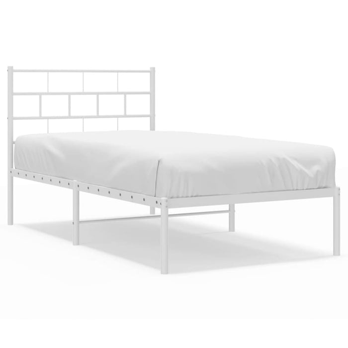 King Single Size Metal Bed Frame with Headboard White