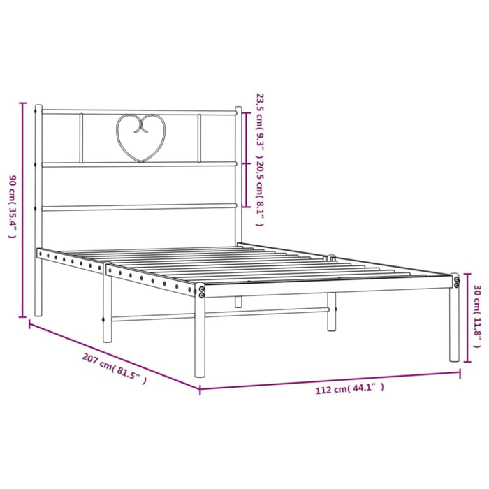 King Single Size Metal Bed Frame with Headboard White