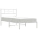King Single Size Metal Bed Frame with Headboard White