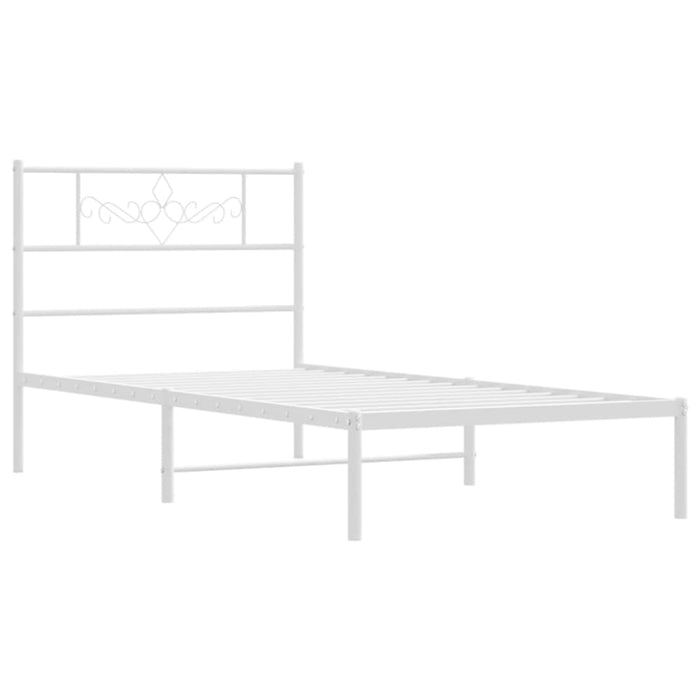 King Single Size Metal Bed Frame with Headboard White
