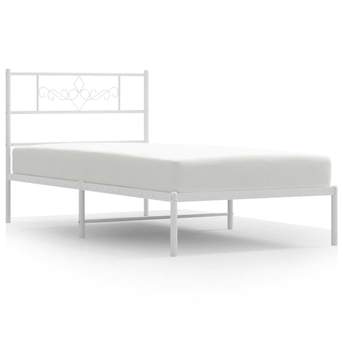 King Single Size Metal Bed Frame with Headboard White