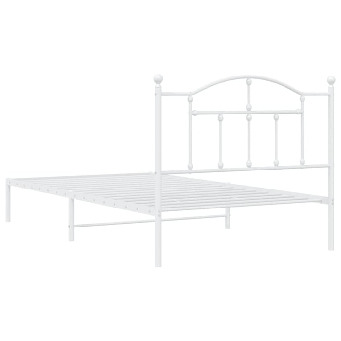 King Single Size Metal Bed Frame with Headboard White