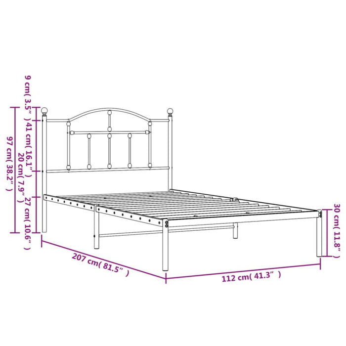 King Single Size Metal Bed Frame with Headboard White