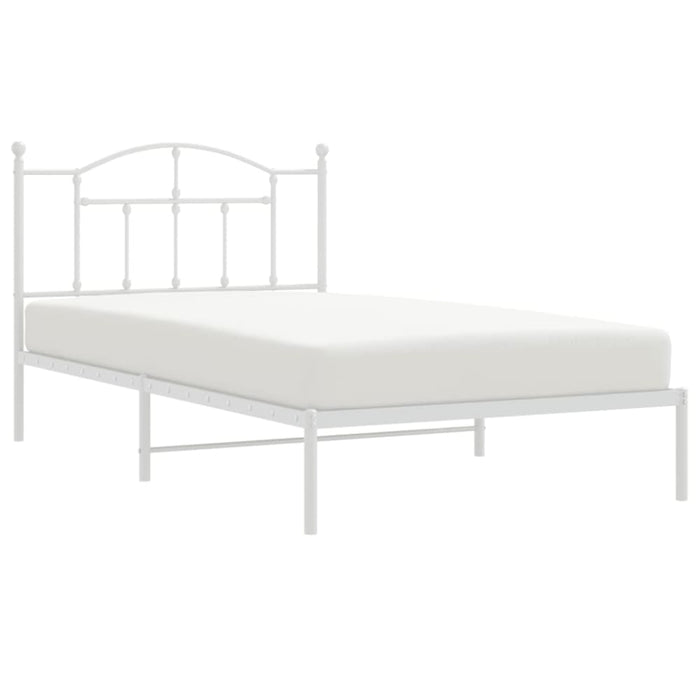 King Single Size Metal Bed Frame with Headboard White