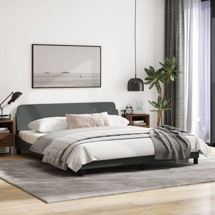 King Size Bed Frame With Headboard Dark Grey 183x203 Cm