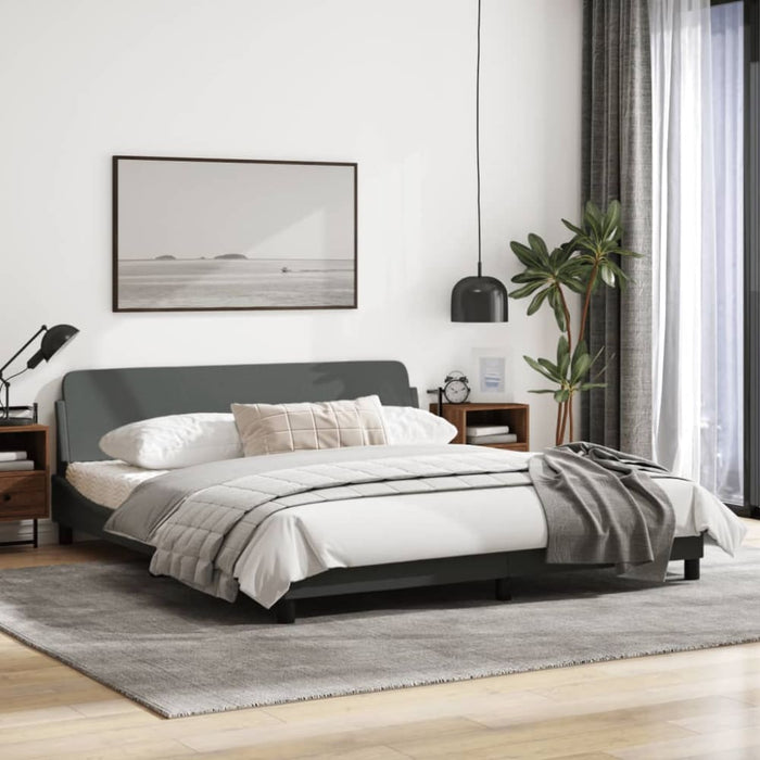 King Size Bed Frame With Headboard Dark Grey 183x203 Cm