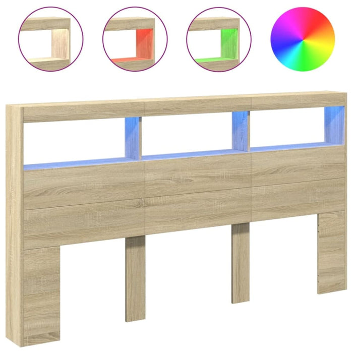 King Size Headboard Cabinet with Led Sonoma Oak 180x17x102