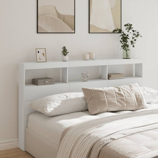 King Size Headboard Cabinet with Led White 180x17x102 Cm
