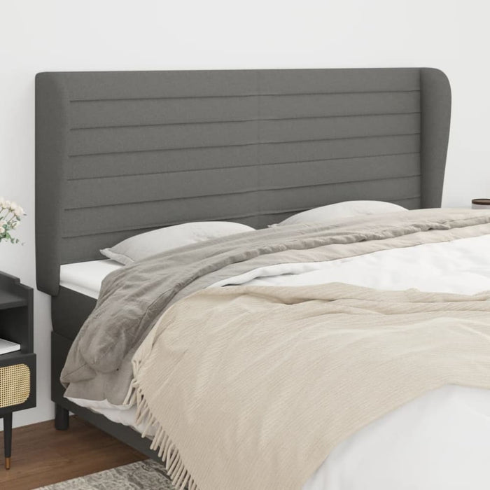 King Size Headboard With Ears Dark Grey 163x23x118/128 Cm